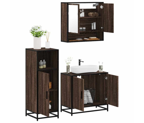 Set de muebles baño 3 pzas madera contrachapada roble marrón