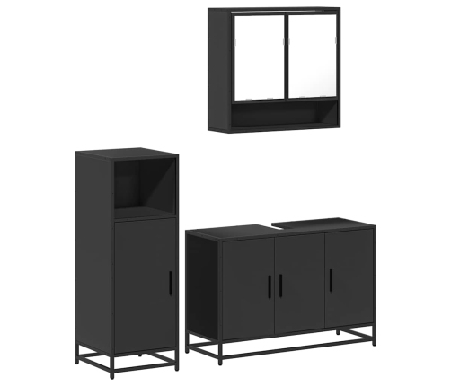 Juego de muebles de baño 3 pzas madera contrachapada negro