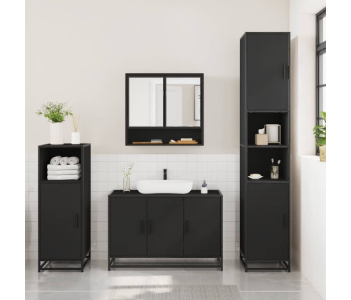 Juego de muebles de baño 3 pzas madera contrachapada negro