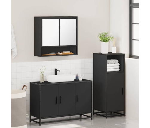 Juego de muebles de baño 3 pzas madera contrachapada negro