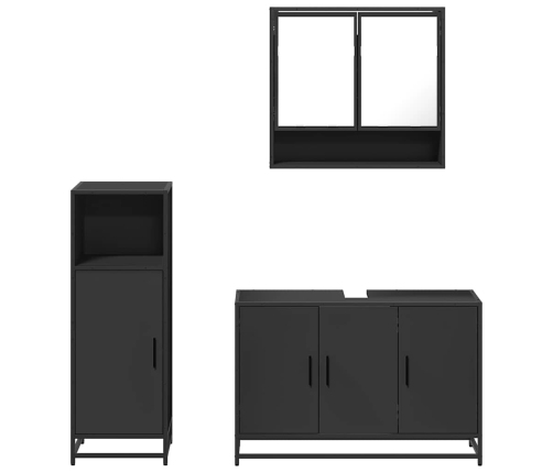 Juego de muebles de baño 3 pzas madera contrachapada negro