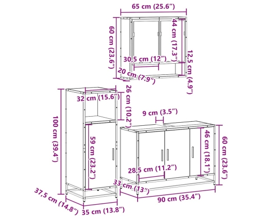 Juego de muebles de baño 3 pzas madera contrachapada negro