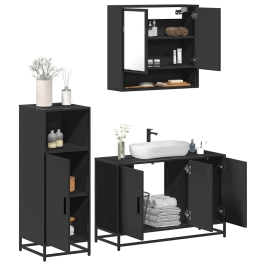 Juego de muebles de baño 3 pzas madera contrachapada negro