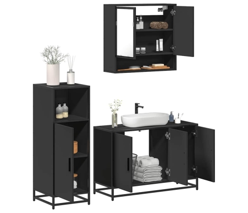 Juego de muebles de baño 3 pzas madera contrachapada negro