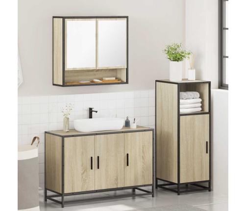 Set de muebles de baño 3 pzas madera contrachapada roble Sonoma