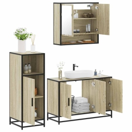 Set de muebles de baño 3 pzas madera contrachapada roble Sonoma