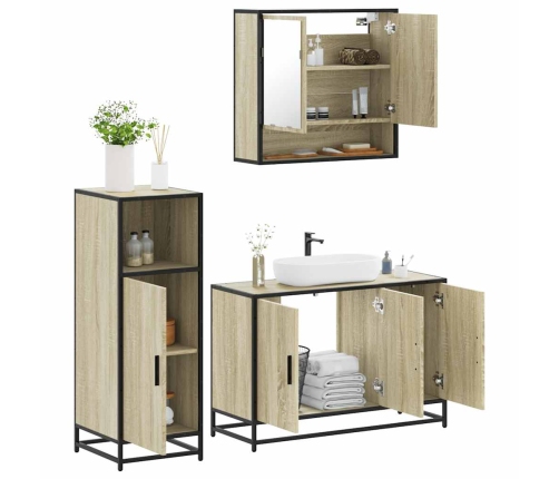 Set de muebles de baño 3 pzas madera contrachapada roble Sonoma