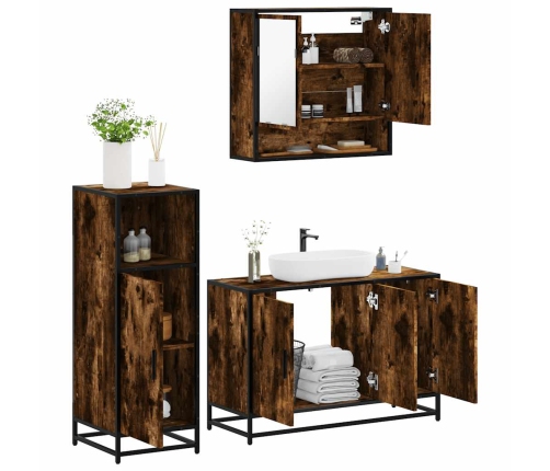 Set de muebles baño 3 pzas madera contrachapada roble ahumado