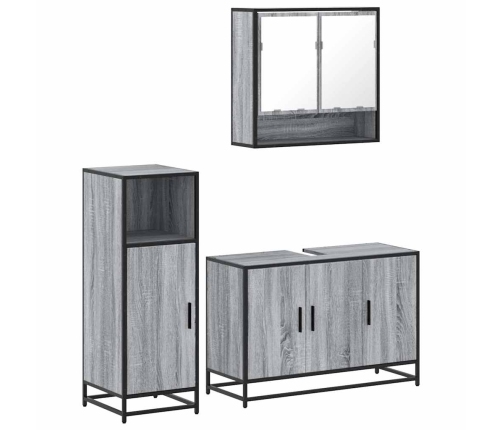 Set de muebles de baño 3 pzas madera contrachapada gris sonoma