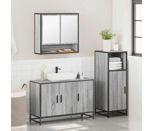 Set de muebles de baño 3 pzas madera contrachapada gris sonoma