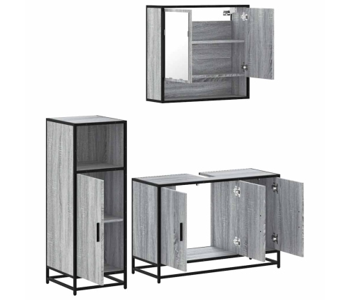 Set de muebles de baño 3 pzas madera contrachapada gris sonoma