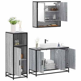 Set de muebles de baño 3 pzas madera contrachapada gris sonoma