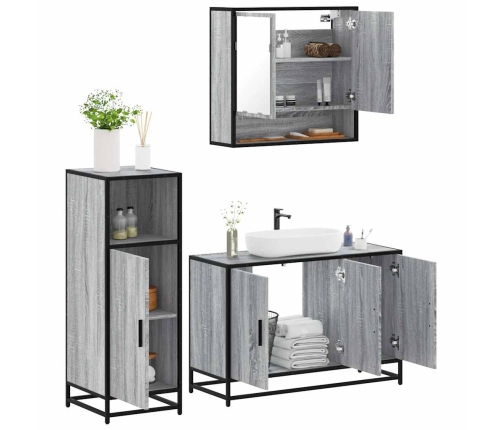 Set de muebles de baño 3 pzas madera contrachapada gris sonoma