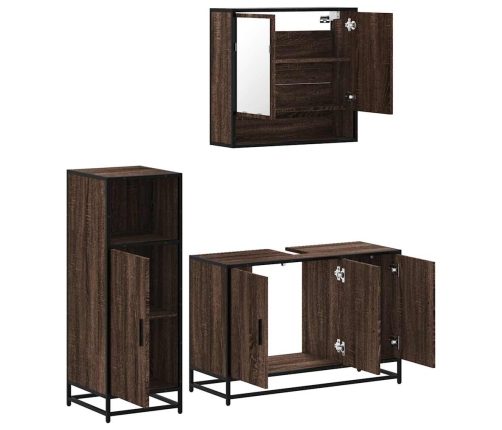 Set de muebles baño 3 pzas madera contrachapada roble marrón