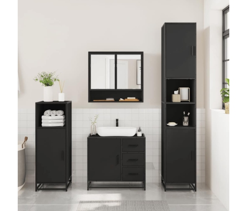 Juego de muebles de baño 3 pzas madera contrachapada negro