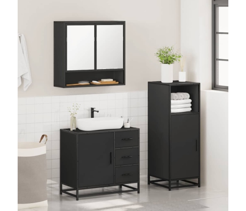 Juego de muebles de baño 3 pzas madera contrachapada negro