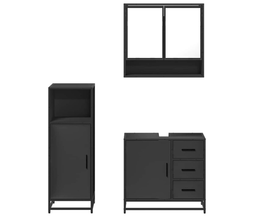 Juego de muebles de baño 3 pzas madera contrachapada negro