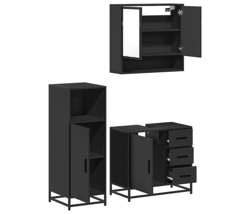 Juego de muebles de baño 3 pzas madera contrachapada negro