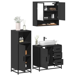 Juego de muebles de baño 3 pzas madera contrachapada negro