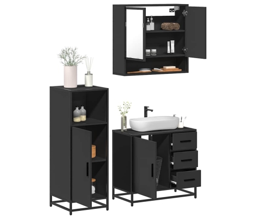 Juego de muebles de baño 3 pzas madera contrachapada negro