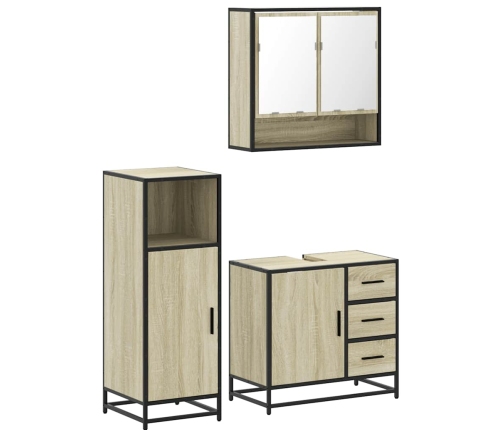 Set de muebles de baño 3 pzas madera contrachapada roble Sonoma