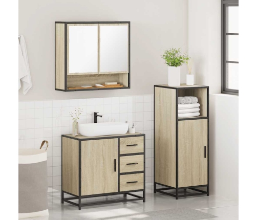 Set de muebles de baño 3 pzas madera contrachapada roble Sonoma