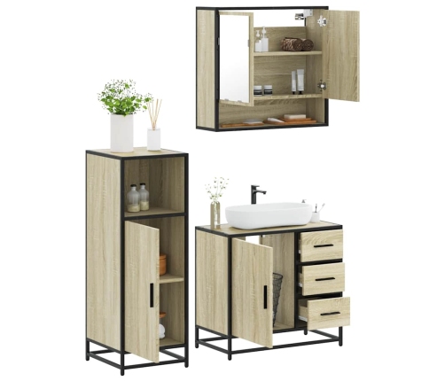 Set de muebles de baño 3 pzas madera contrachapada roble Sonoma