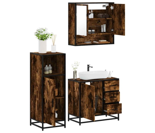 Set de muebles baño 3 pzas madera contrachapada roble ahumado