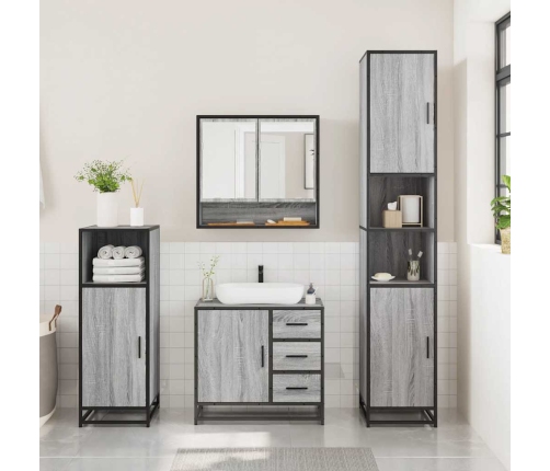 Set de muebles de baño 3 pzas madera contrachapada gris sonoma