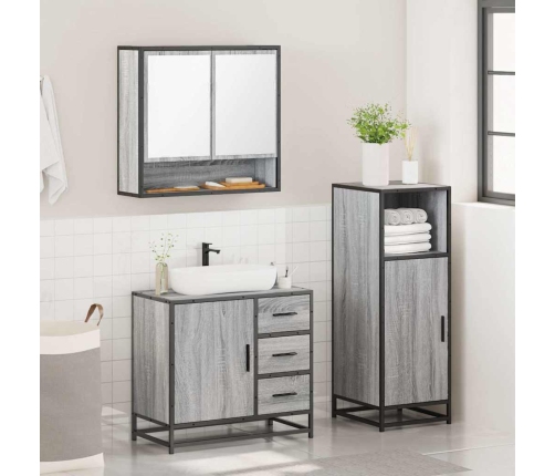 Set de muebles de baño 3 pzas madera contrachapada gris sonoma