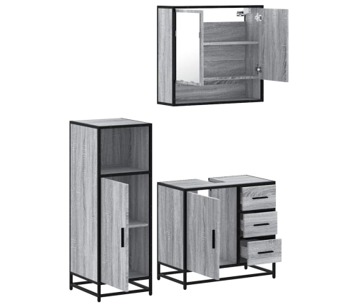 Set de muebles de baño 3 pzas madera contrachapada gris sonoma