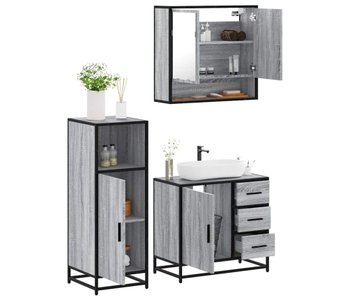 Set de muebles de baño 3 pzas madera contrachapada gris sonoma