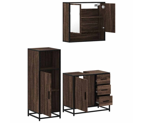 Set de muebles baño 3 pzas madera contrachapada roble marrón