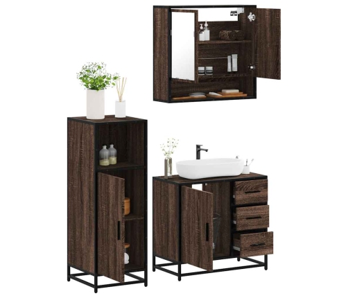 Set de muebles baño 3 pzas madera contrachapada roble marrón