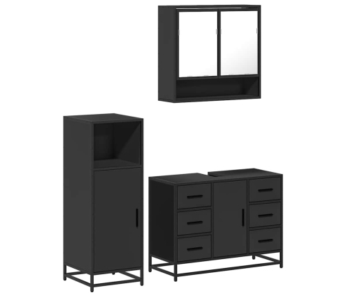 Juego de muebles de baño 3 pzas madera contrachapada negro