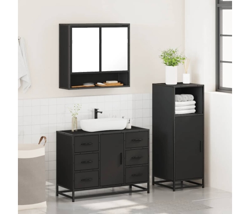 Juego de muebles de baño 3 pzas madera contrachapada negro