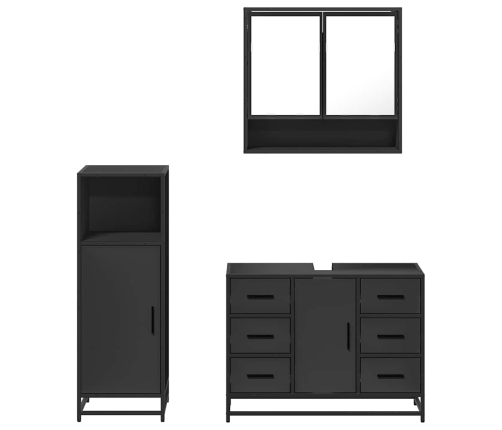 Juego de muebles de baño 3 pzas madera contrachapada negro