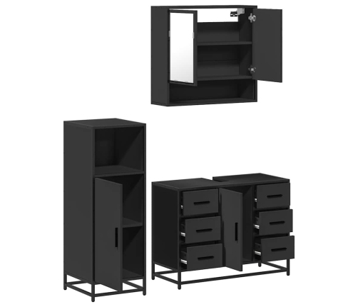 Juego de muebles de baño 3 pzas madera contrachapada negro