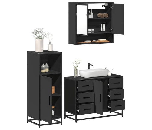 Juego de muebles de baño 3 pzas madera contrachapada negro