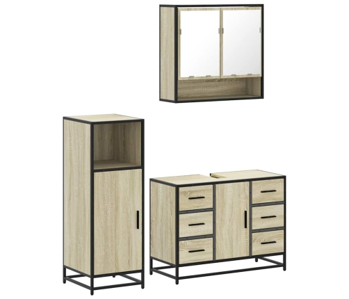 Set de muebles de baño 3 pzas madera contrachapada roble Sonoma