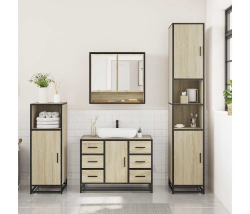 Set de muebles de baño 3 pzas madera contrachapada roble Sonoma