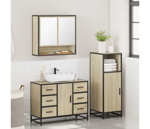 Set de muebles de baño 3 pzas madera contrachapada roble Sonoma