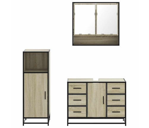 Set de muebles de baño 3 pzas madera contrachapada roble Sonoma