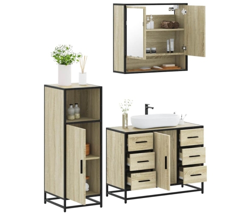 Set de muebles de baño 3 pzas madera contrachapada roble Sonoma