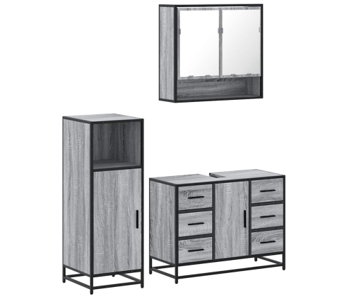 Set de muebles de baño 3 pzas madera contrachapada gris sonoma