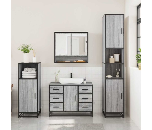 Set de muebles de baño 3 pzas madera contrachapada gris sonoma