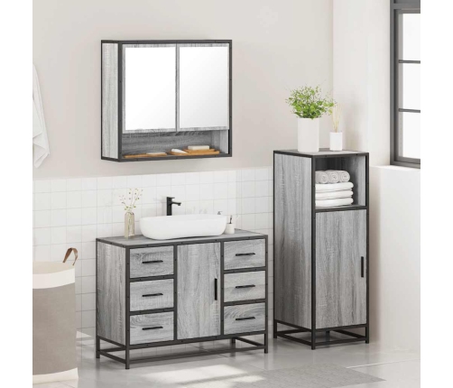 Set de muebles de baño 3 pzas madera contrachapada gris sonoma