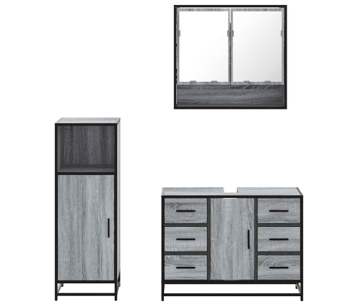 Set de muebles de baño 3 pzas madera contrachapada gris sonoma