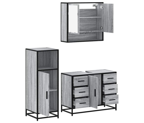 Set de muebles de baño 3 pzas madera contrachapada gris sonoma