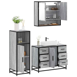 Set de muebles de baño 3 pzas madera contrachapada gris sonoma